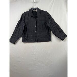 Chico's Design Jacket Women 2 Black US Lg 100% Silk Beaded Button Front Textured
